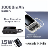 Power bank with 15W Qi wireless charging pad compatible with smartphones and other wireless devices